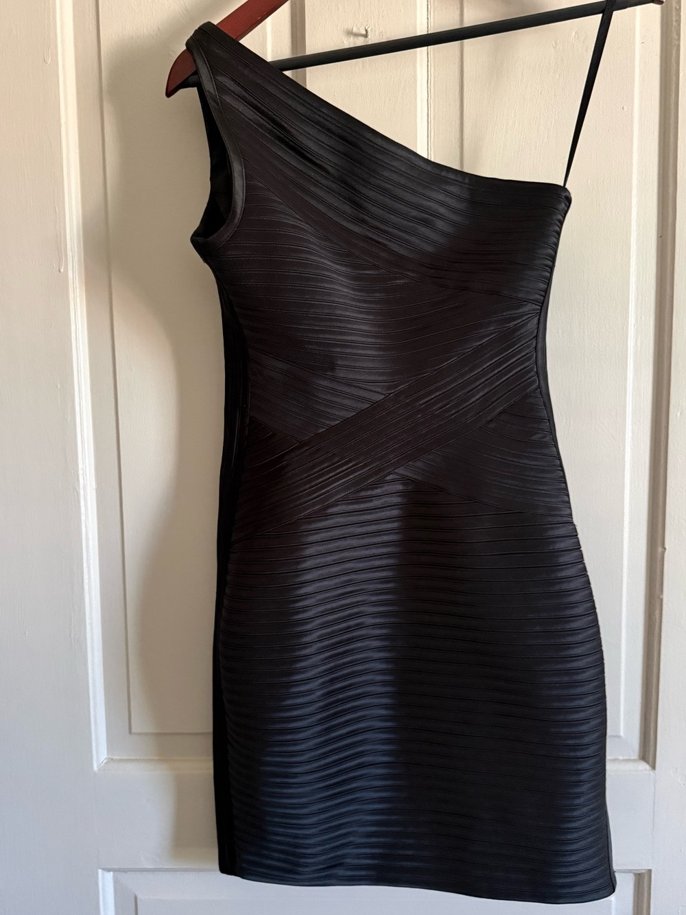 BCBGMaxAzria One-Shoulder Black Ribbed  Dress NEW!